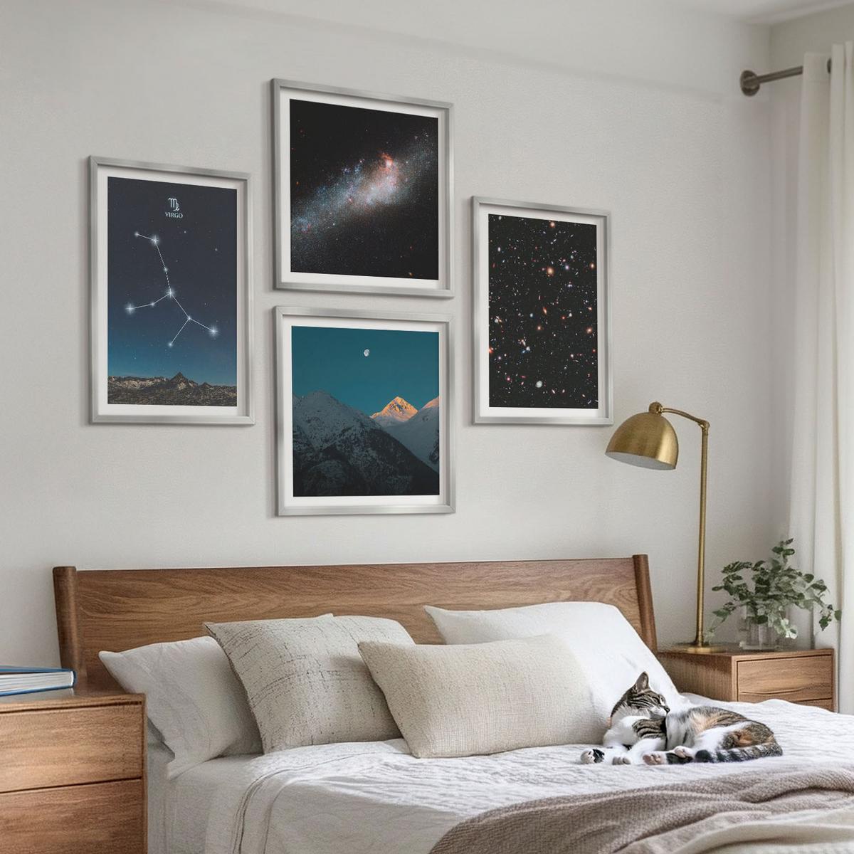 BILDER SET 4er Set - 50x50 cm & 40x60 cm Silberner Rahmen - Jungfrau-Galaxie-Universum - Silberfarben, Kunststoff (50/50cm) - TULUP