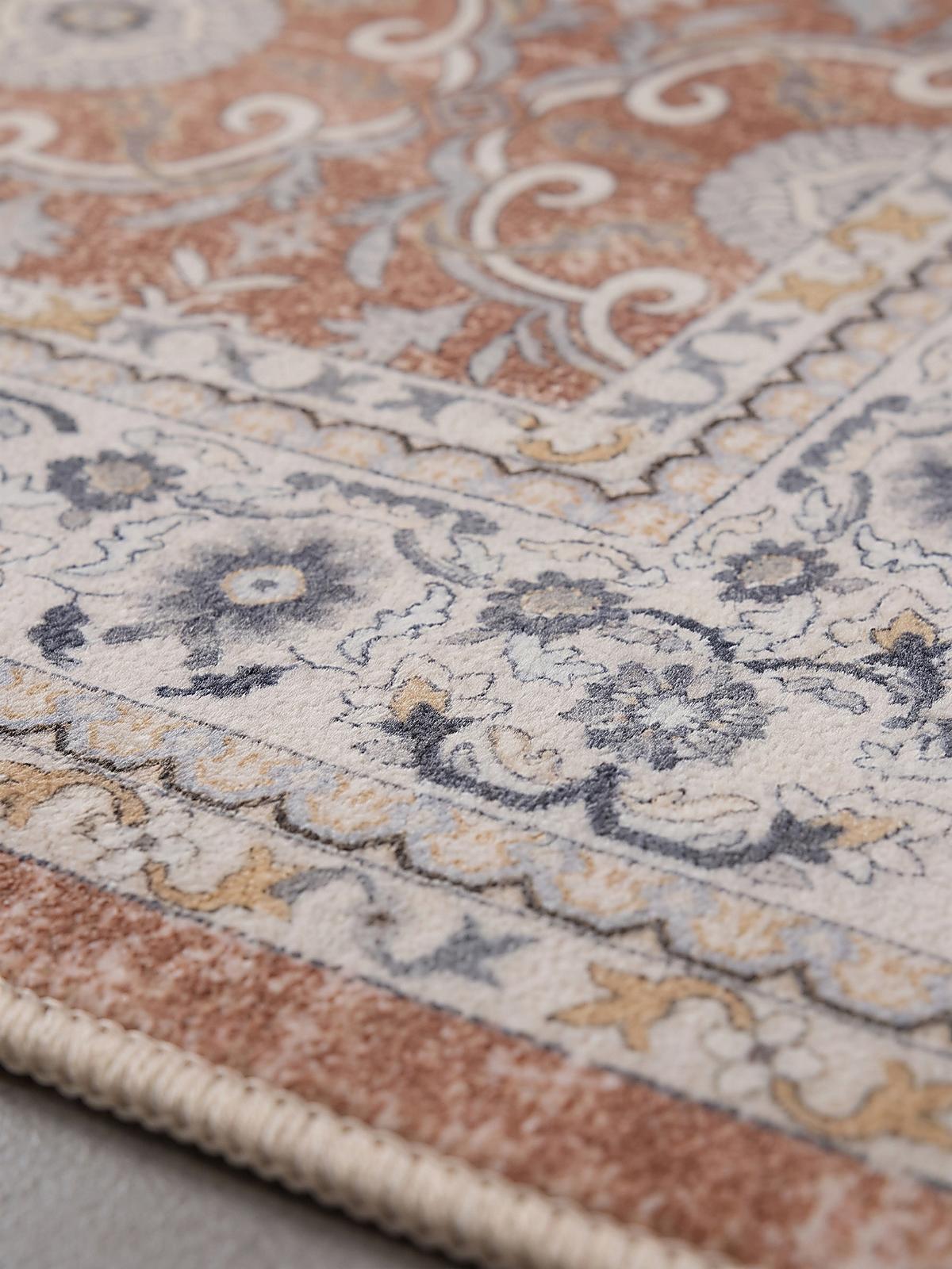 TEPPICH Kurzflor, waschbar, mit floralen Ornamenten, VERNANTE in Terrakotta-Creme, 120 x 170 cm - Rot, Textil (120/170cm) - KADIMA DESIGN