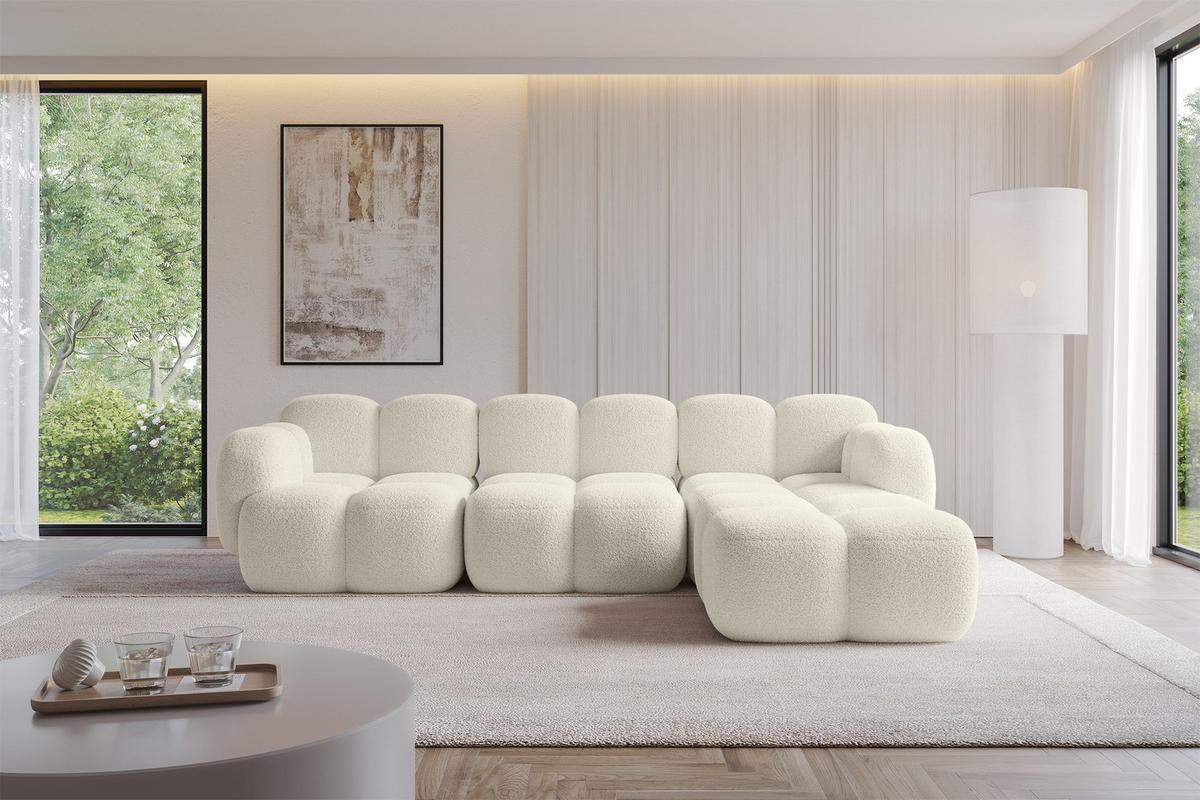 ECKSOFA modulares Sofa Rechts Miko-L2 302x205x75 Beige Bouclé - Sandfarben/Schwarz, Holzwerkstoff/Kunststoff (302/205cm) - ALTDECOR