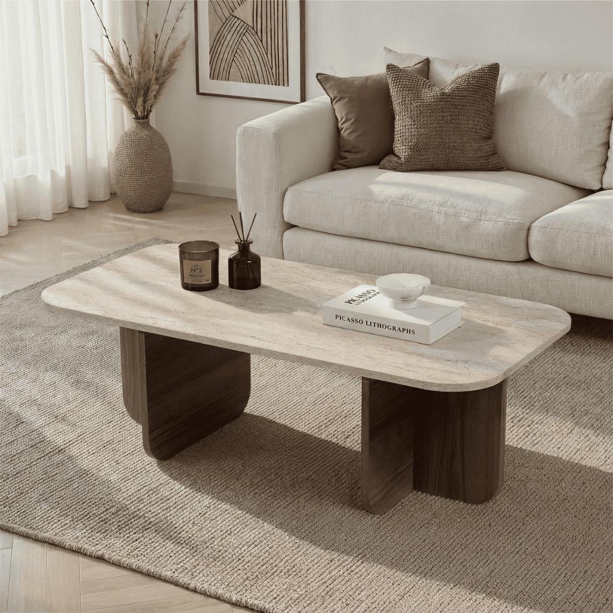 COUCHTISCH RECHTECKIG abgerundete kanten 120/60/41,4 cm - Eichefarben, Holzwerkstoff (65/60/41.4cm) - Calicosy