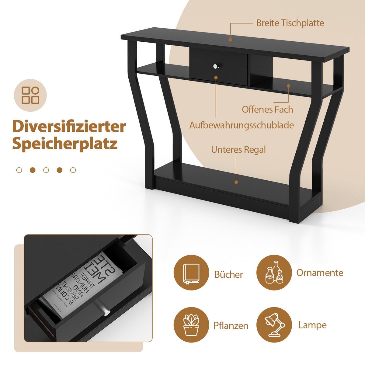 KONSOLENTISCH Schwarz - Schwarz, Holzwerkstoff (30/120/81cm) - COSTWAY