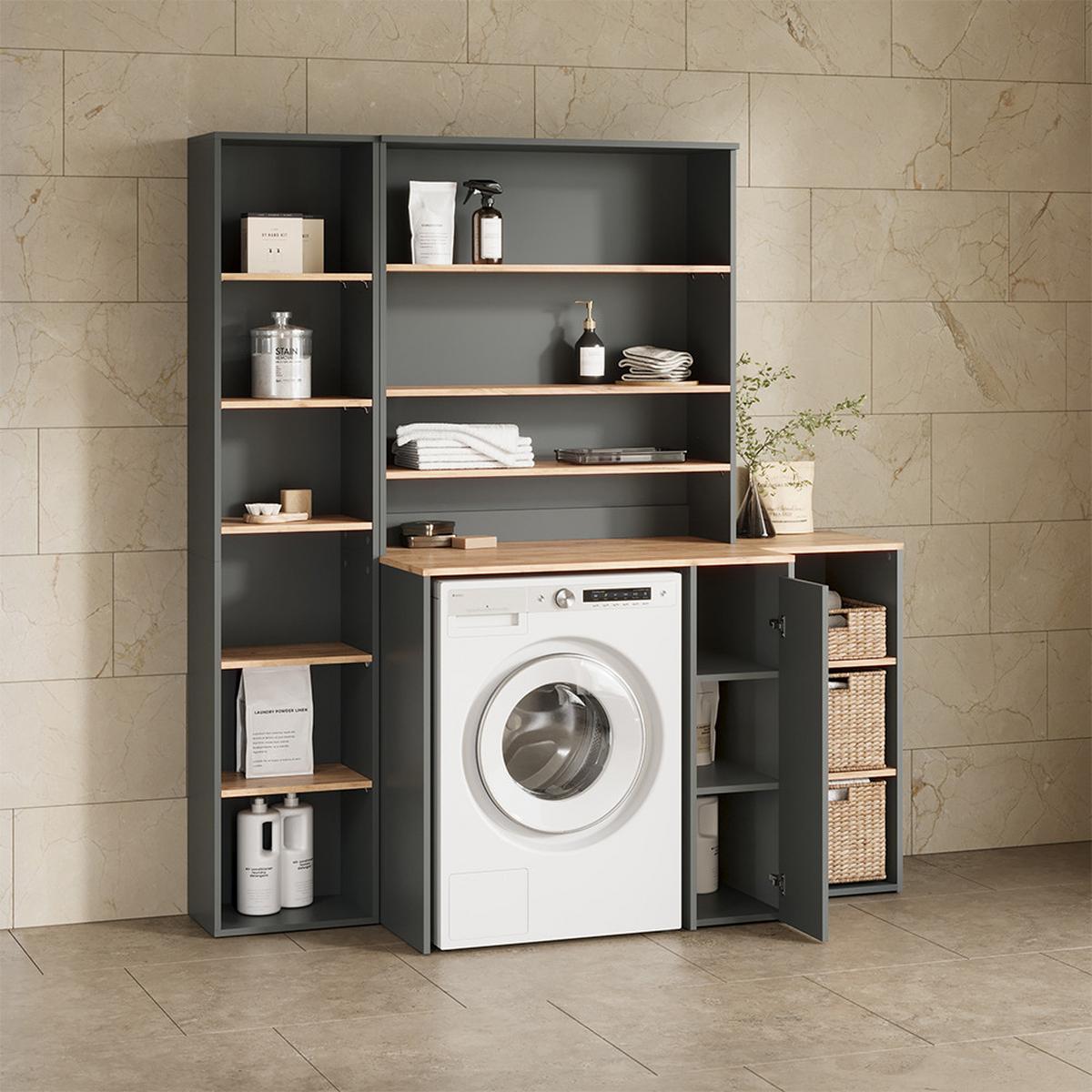 WASCHMASCHINENSCHRANK Paolina Anthrazit/Goldkraft Eiche 93.6 x 88.2 cm mit Fächern und Tür - Honigeiche/Anthrazit, Holzwerkstoff (93.6/88.2/60.3cm) - Livinity®