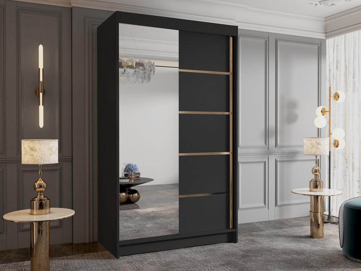 SCHIEBETÜRENSCHRANK Vigo III - Goldfarben/Schwarz, Holzwerkstoff/Metall (100/200/58cm) - MIRJAN24