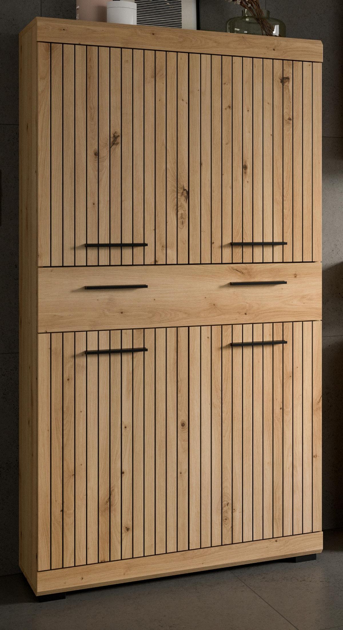 MIDISCHRANK Eiche Artisan 74 x 143 cm, Badschrank mit viel Stauraum - Schwarz/Eiche Artisan, Holzwerkstoff/Kunststoff (74/143/31cm) - Inn.Furn