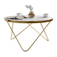 COUCHTISCH NORIEL mit goldenem Gestell und Marmorplatte - Weiß, Holzwerkstoff (80/80/39cm) - Lookway