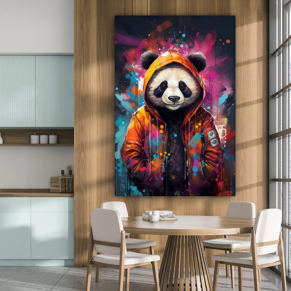 LEINWANDBILD Panda - Jacke - Graffiti - Orange Deko Groß 90x140 cm - Orange, Textil (90/140cm) - MuchoWow
