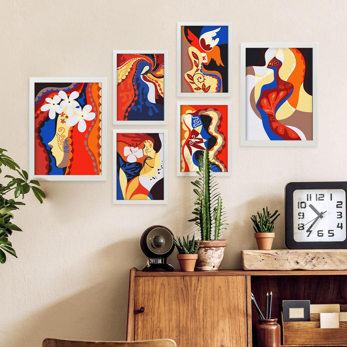 POSTER Set Mit 6 Rococo Arts 1 In Weibliche Zusammenfassung Ästhetische Dekorative Gemälde Für Ihr Wohnzimmer Zuhause A3 & A4 Weißer Rahmen - Weiß, Papier (29/3cm) - Nacnic