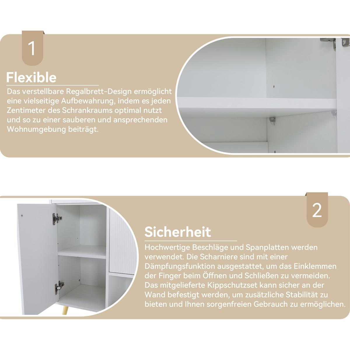 SCHUHREGAL 130 cm Weiß mit 2 Schubladen, 4 Türen & Metallfüßen - Weiß, Holzwerkstoff (130/100/37cm) - Urban Meuble