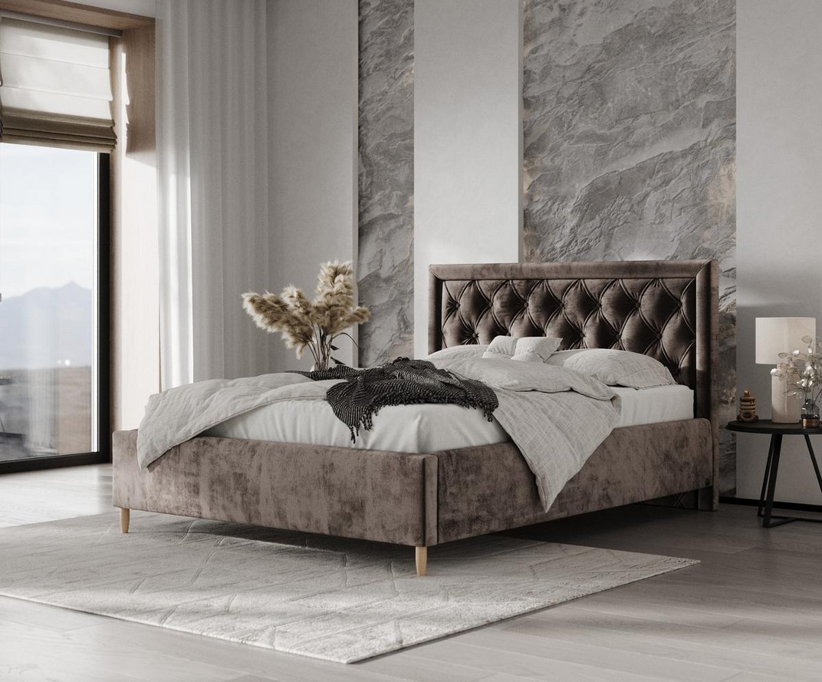 POLSTERBETT Lido 160/200 cm Braun im Lotta Stoff - Naturfarben/Braun, Holz/Holzwerkstoff (160/200cm) - AltaBeds