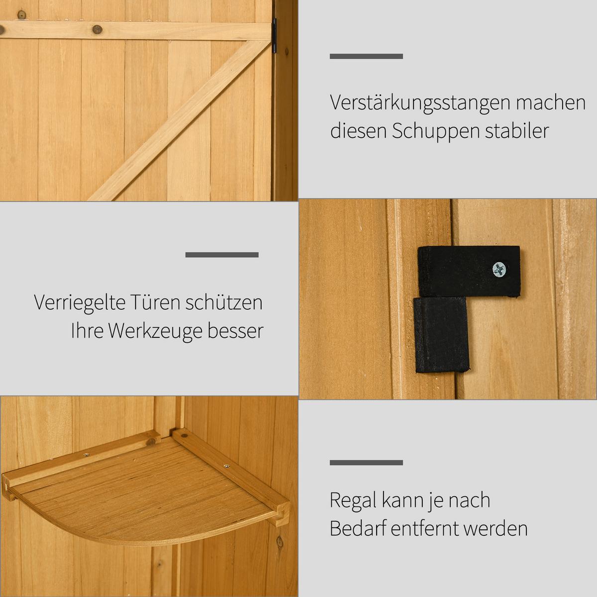 GARTENSCHRANK Geräteschuppen, mit Fachböden, Asphaltdach, Fenster, Holz, Gelb+Grün - Braun, Holz (54.2/179/77cm) - Outsunny