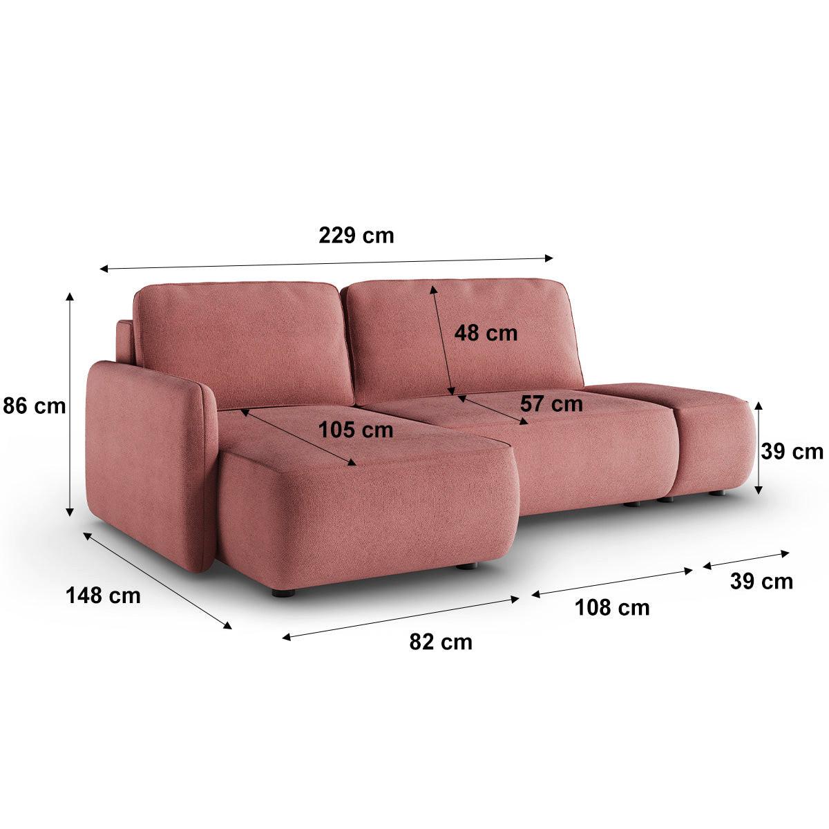ECKSOFA Alessio 3 Sitzplätze Rose - Rosa, Holz (229/148cm) - Petits-meubles