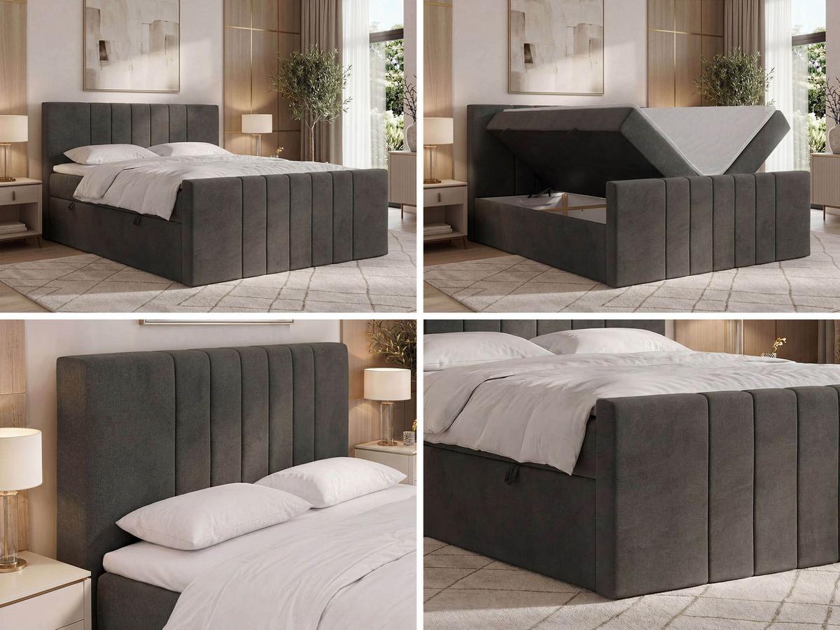 BOXBETT INERO DUO 200/200 - Dunkelgrau Velvet - Topper Visco - H3 - Dunkelgrau/Schwarz, Kunststoff/Textil (200/200cm) - MKS