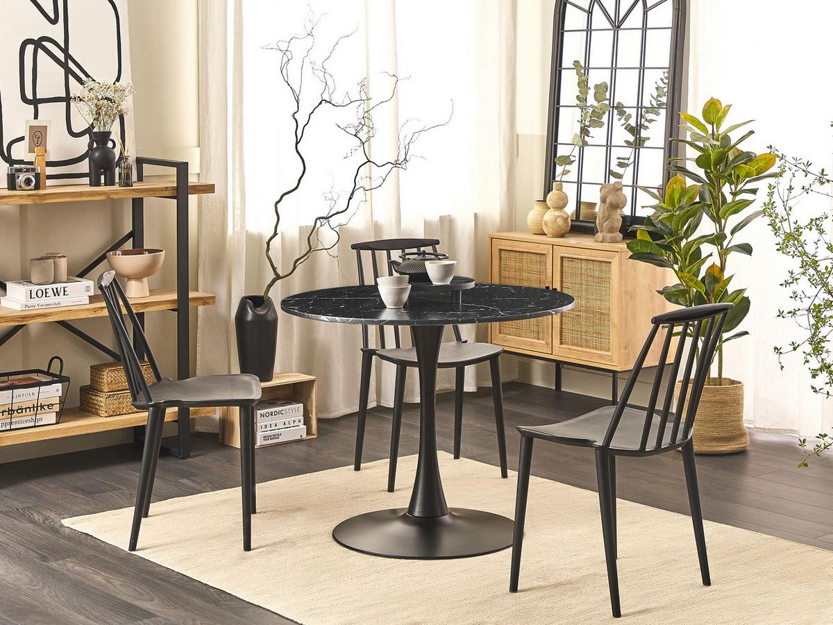 ESSTISCH 90/90/74 cm Marmor Rund Boca - Schwarz, Holzwerkstoff (90/90/74cm) - Beliani