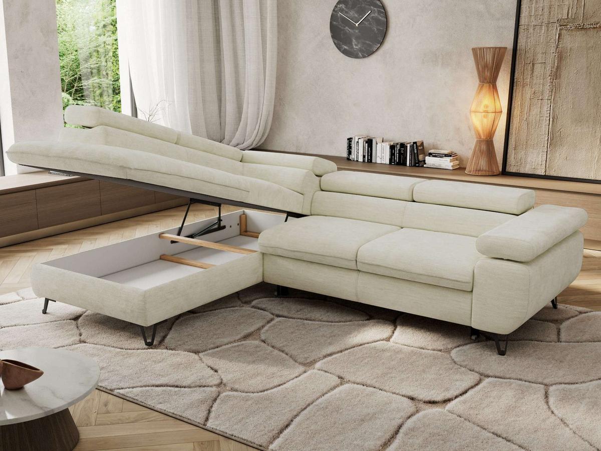 ECKSOFA PABLO L Creme Schenille glatt - Links Seite - Creme/Schwarz, Textil/Metall (208/273cm) - MKS