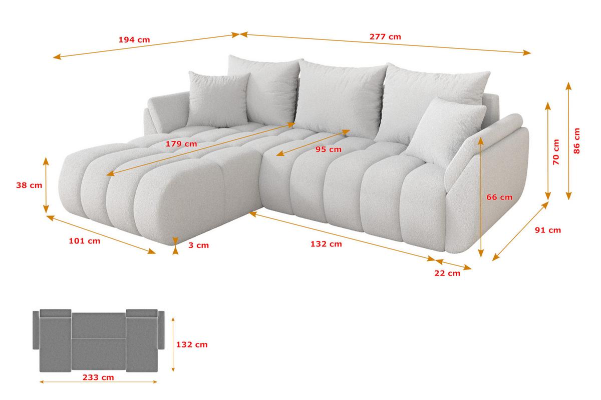 ECKSOFA mit Schlaffunktion Ottomane Links TOKO-L-v1 277x194x86 Weiß Bouclé - Schwarz/Weiß, Holzwerkstoff/Kunststoff (277/194cm) - ALTDECOR