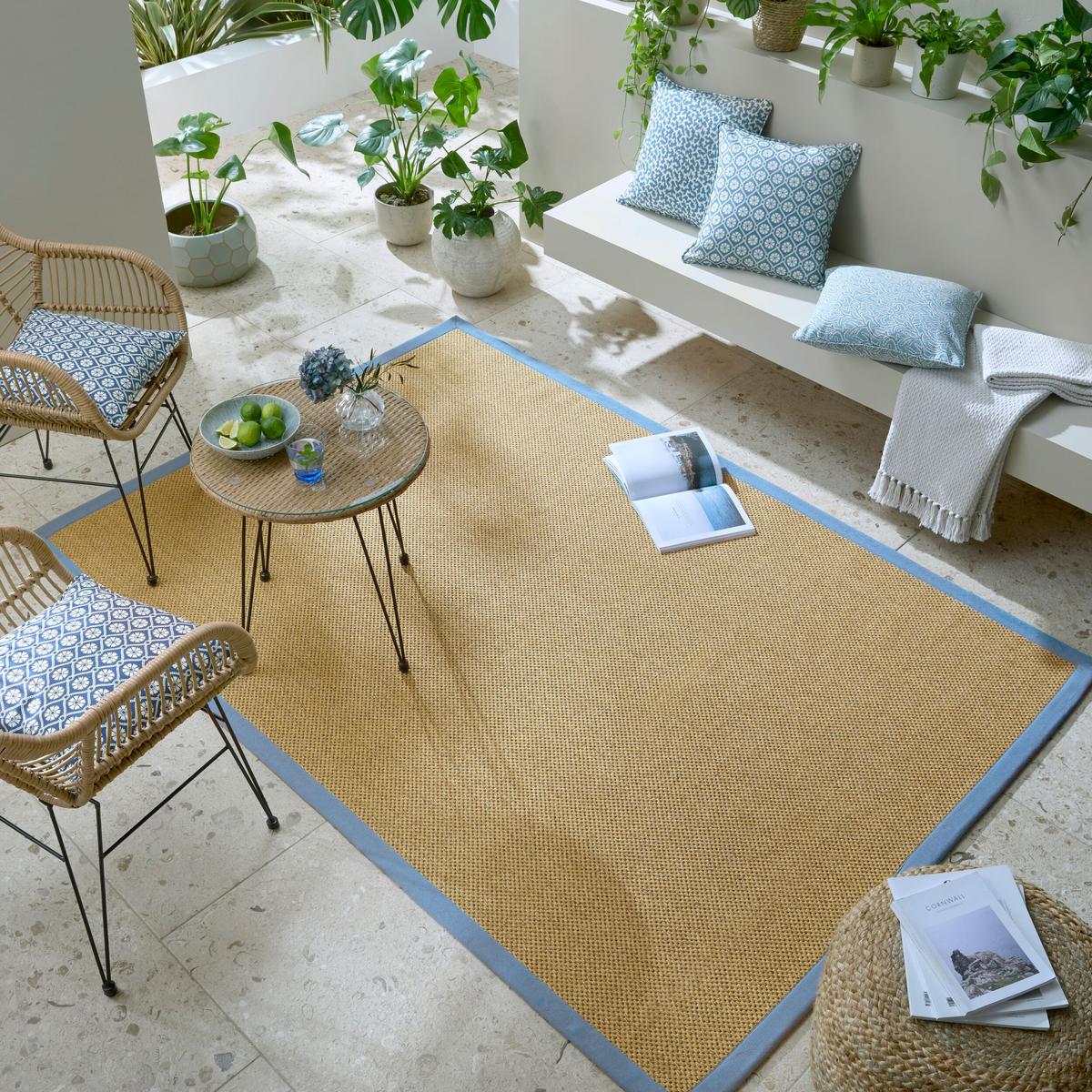 OUTDOORTEPPICH Waschbar KEER, mit Bordüre, Natur-Blau, 120 x 170 cm - Beige, Textil (120/170cm) - KADIMA DESIGN