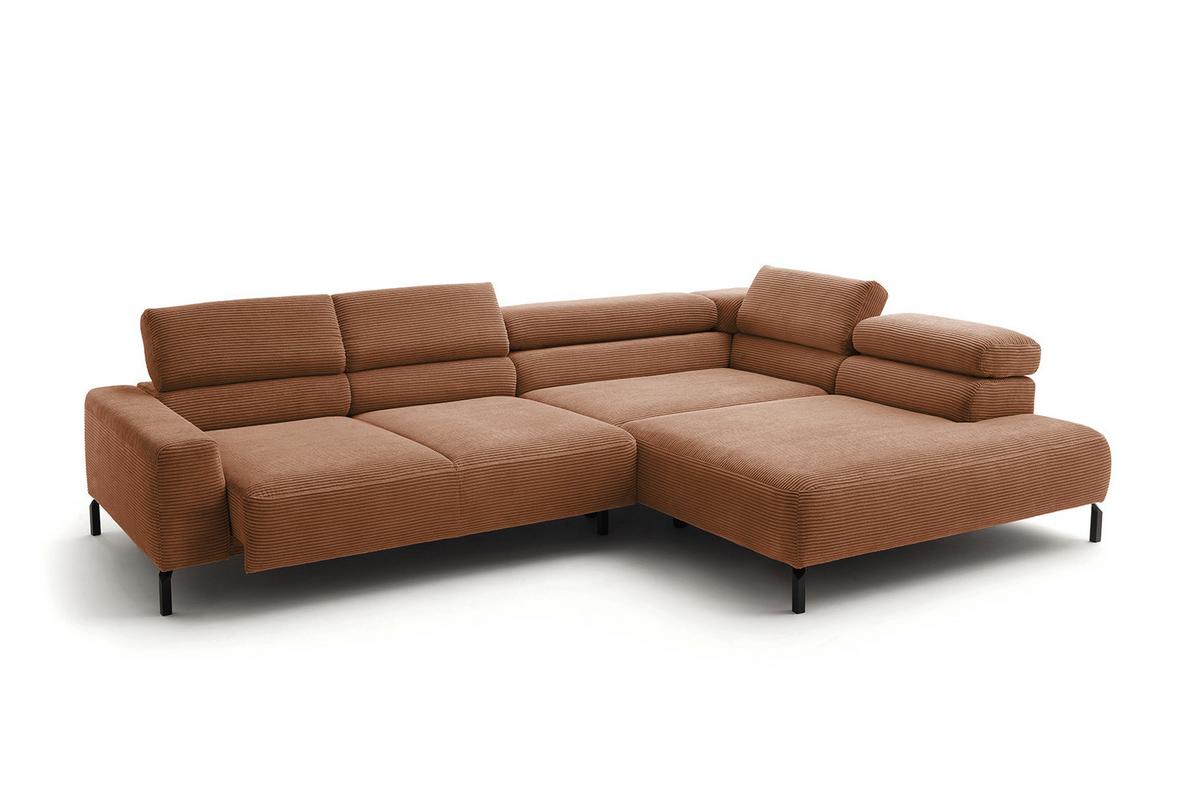 ECKSOFA DELIA Braun Cord Relaxfunktion - Schwarz/Braun, Textil/Metall (276/219cm) - KAWOLA