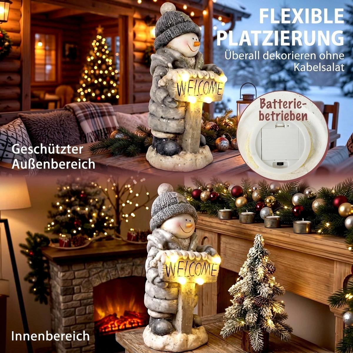 SCHNEEMANN-STATUE Magnesiumoxid Grau - Grau, Stein (20/46/23cm) - HOMCOM