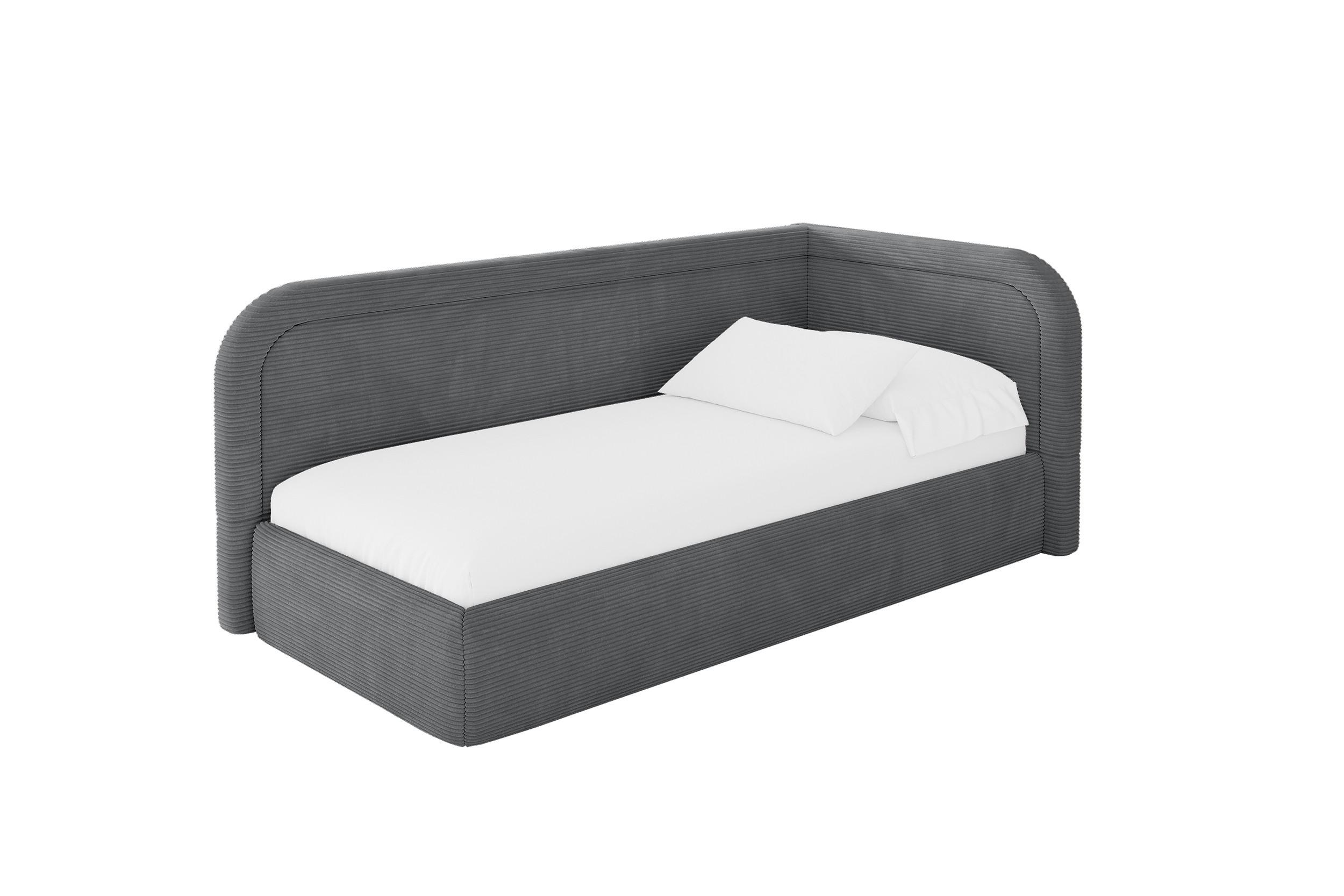 EINZELLBETT Jugendbett mit Bettkasten und Matratze H3/H4, Links - JOVY 100x200 Dunkelgrau - Graphitfarben, Holzwerkstoff/Textil (100/200cm) - ALTDECOR