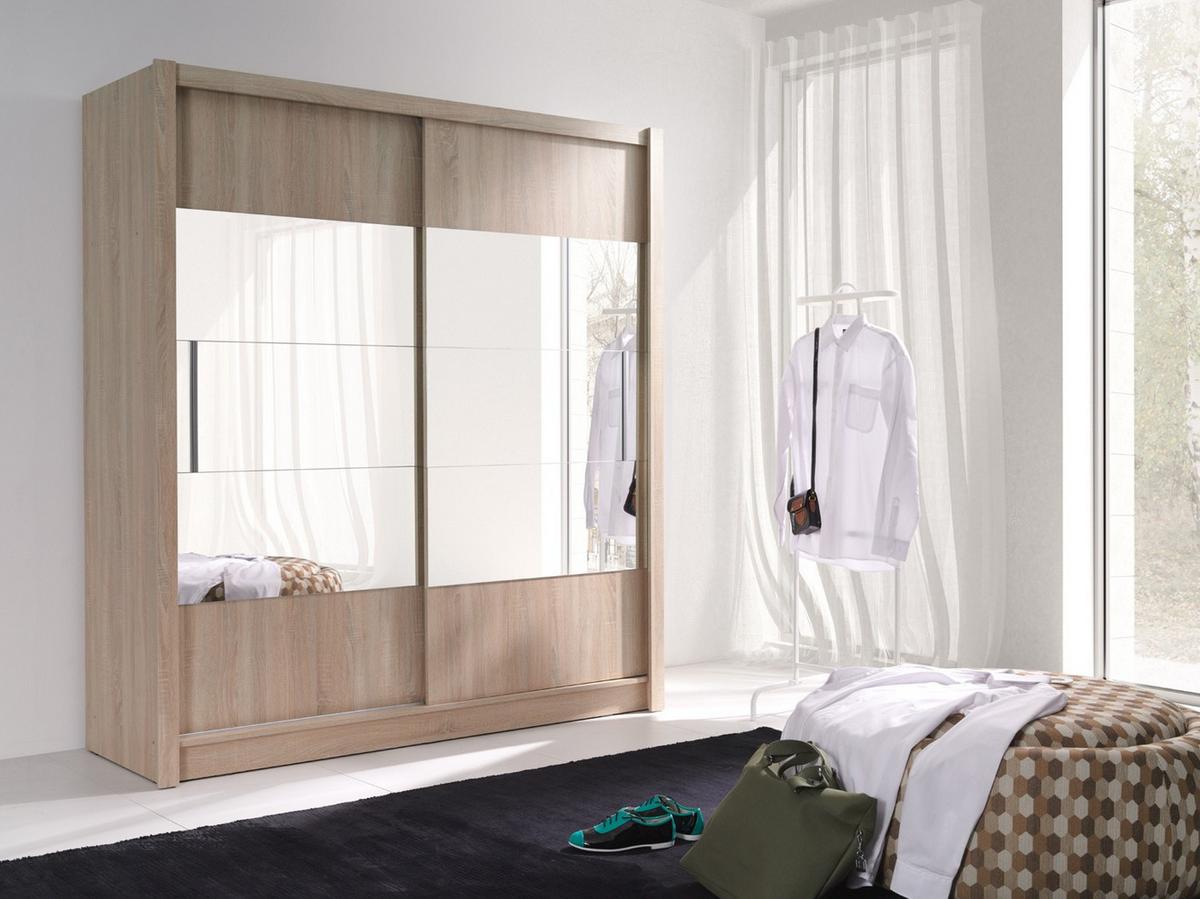 SCHWEBETÜRENSCHRANK SVENA 184,4/200/61,5cm 2-türig mit Spiegel Sonoma Eiche - Sonoma Eiche, Holzwerkstoff (184.4/200/61.5cm) - MASSENO