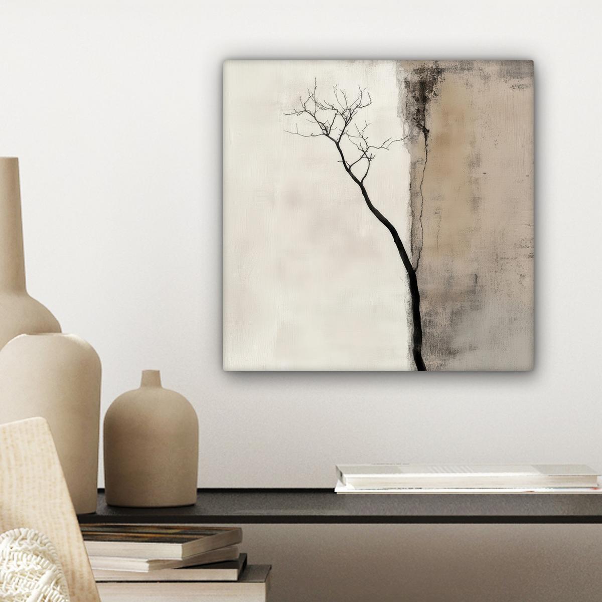 LEINWANDBILD Wabi sabi - Pflanze - Beige Deko Wohnzimmer 20x20 cm - Taupe, Textil (20/20cm) - MuchoWow