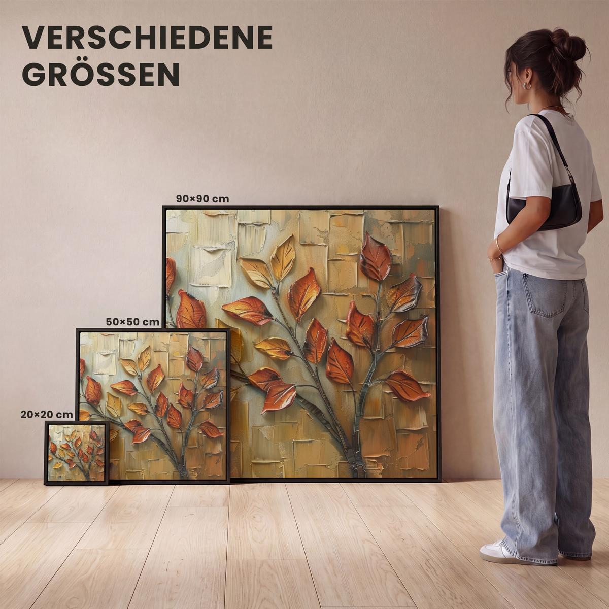 LEINWAND Bilder mit Rahmen - Baum - Abstrakt - Natur - Kunst - 20x20 - Goldfarben, Textil (20/20cm) - MuchoWow