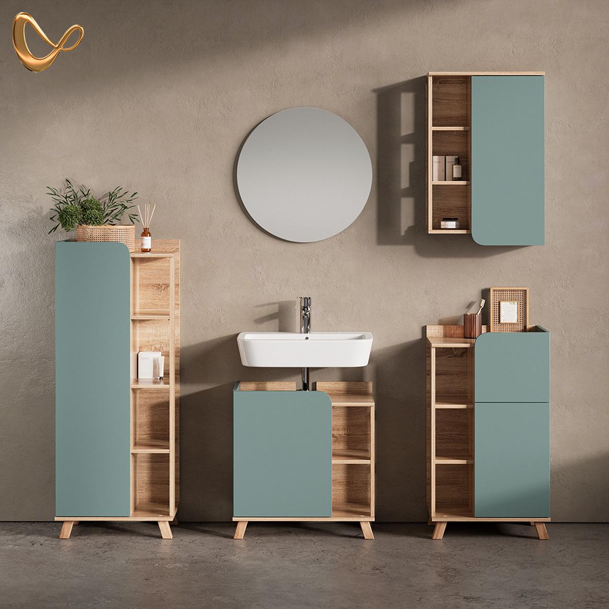 BADMÖBEL-SET Marano Blau-Grau 5 Teile - Blaugrau, Holzwerkstoff (35/65/60cm) - Livinity®