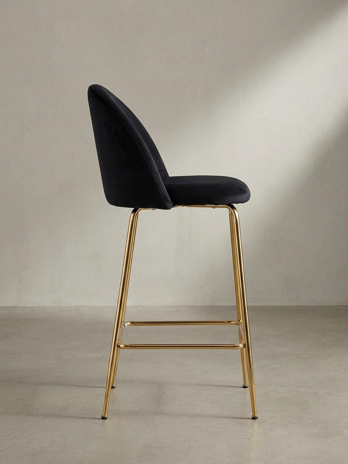 BARHOCKER 2er Set Samt Lehne Goldgestell Skandi-Stil Gepolstert, Schwarz 50x50x102 cm - Goldfarben/Schwarz, Textil/Metall (50/102/50cm) - KADIMA DESIGN