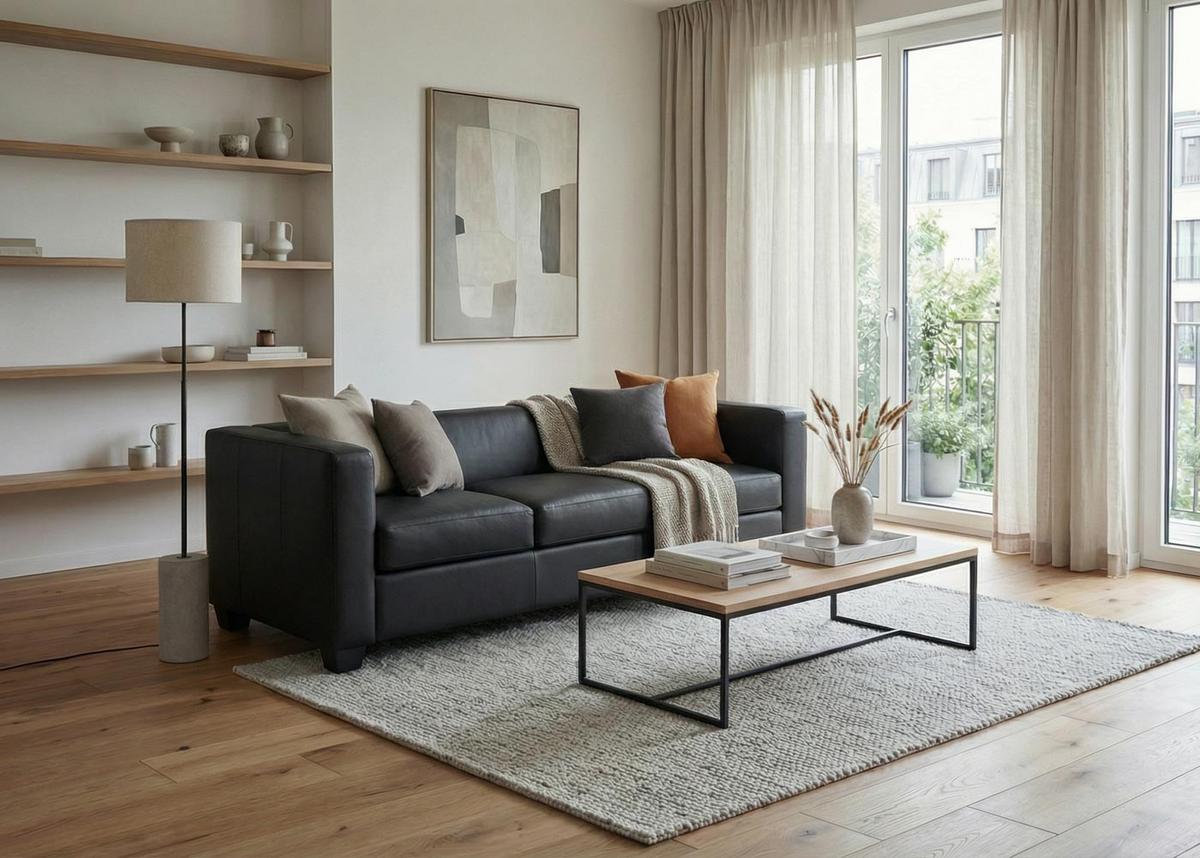 3ER SOFA Schwarz - Schwarz, Leder (191/70/75cm) - MCW
