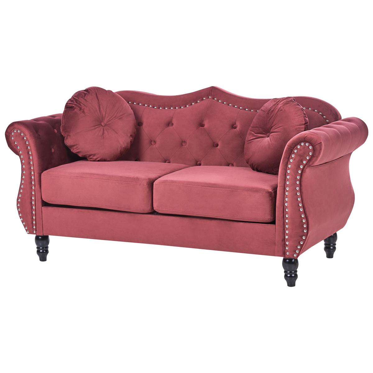2-SITZER-SOFA Samtstoff Dunkelrot Skien II - Dunkelrot, Textil (166/86/83cm) - Beliani