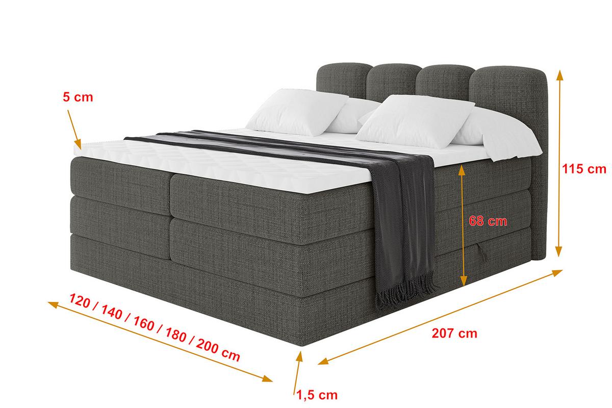 BOXBETT mit Matratze H3|H4 - NINA KING - 200x200 cm - Grau - Grau, Holzwerkstoff (200/200cm) - ALTDECOR