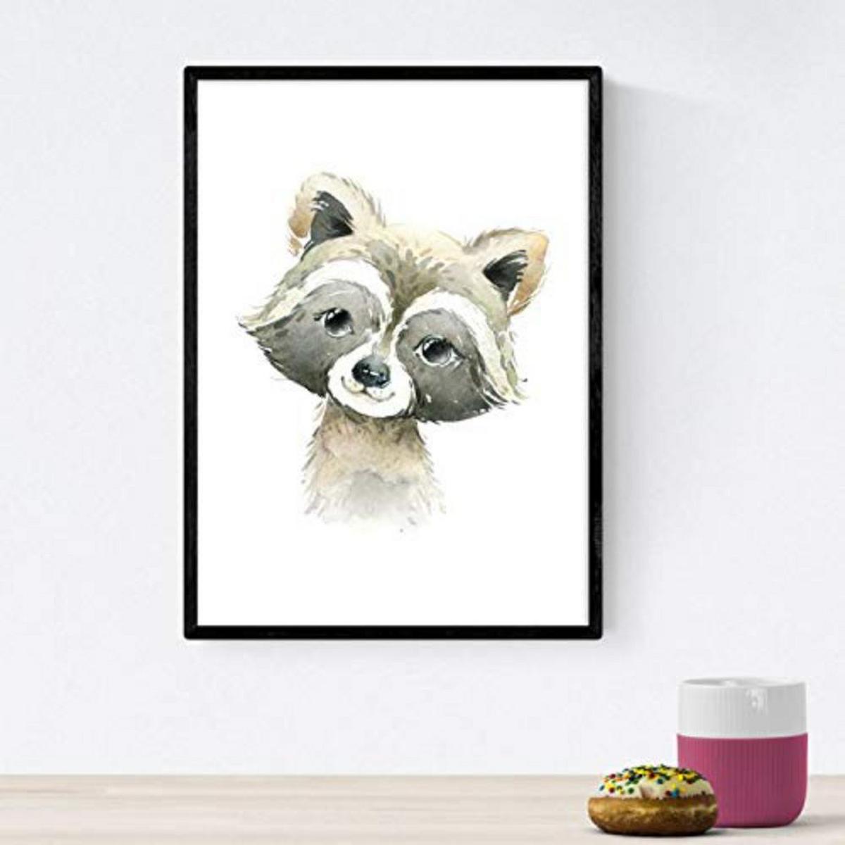 POSTER Set mit 4 Waschbär Stinktier Reh und Fuchs A3 Rahmenlos - Klar, Papier (29.7/3cm) - Nacnic