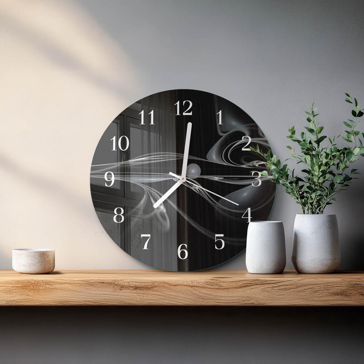 WANDUHR aus Glas Ø30 cm - Abstraktion - Schwarz, Glas (30/30/0.4cm) - TULUP