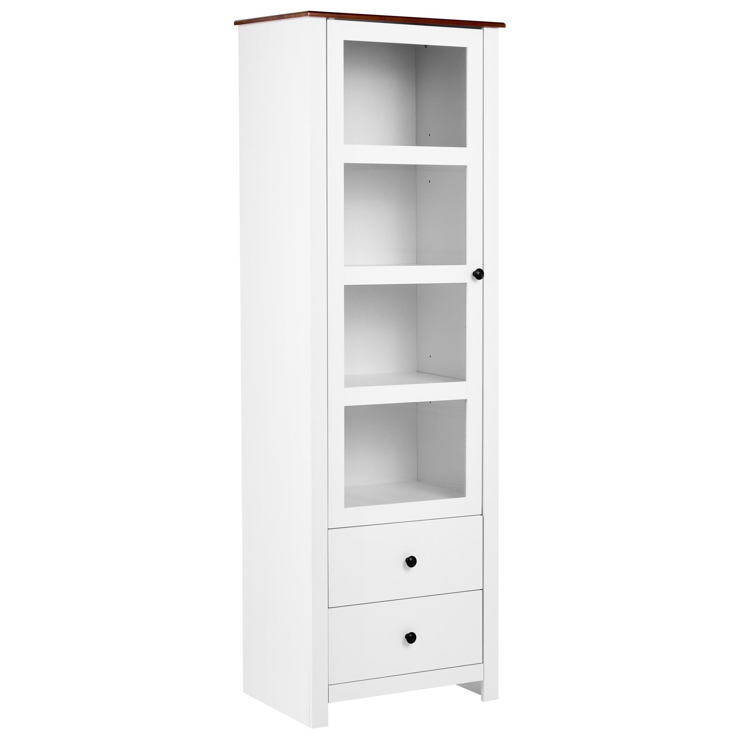 VITRINE mit Glastüren 60 cm Weiß Pimba - Dunkelbraun, Holzwerkstoff (60/180/40cm) - Beliani