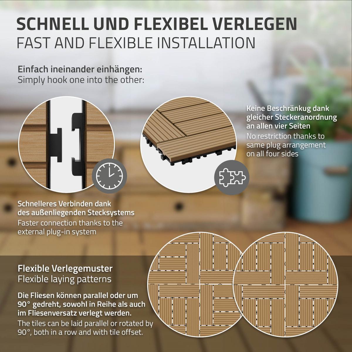 BODENPLATTE Mosaik 2er Set - Teakfarben, Holzwerkstoff (30/30/2cm) - ECD-Germany