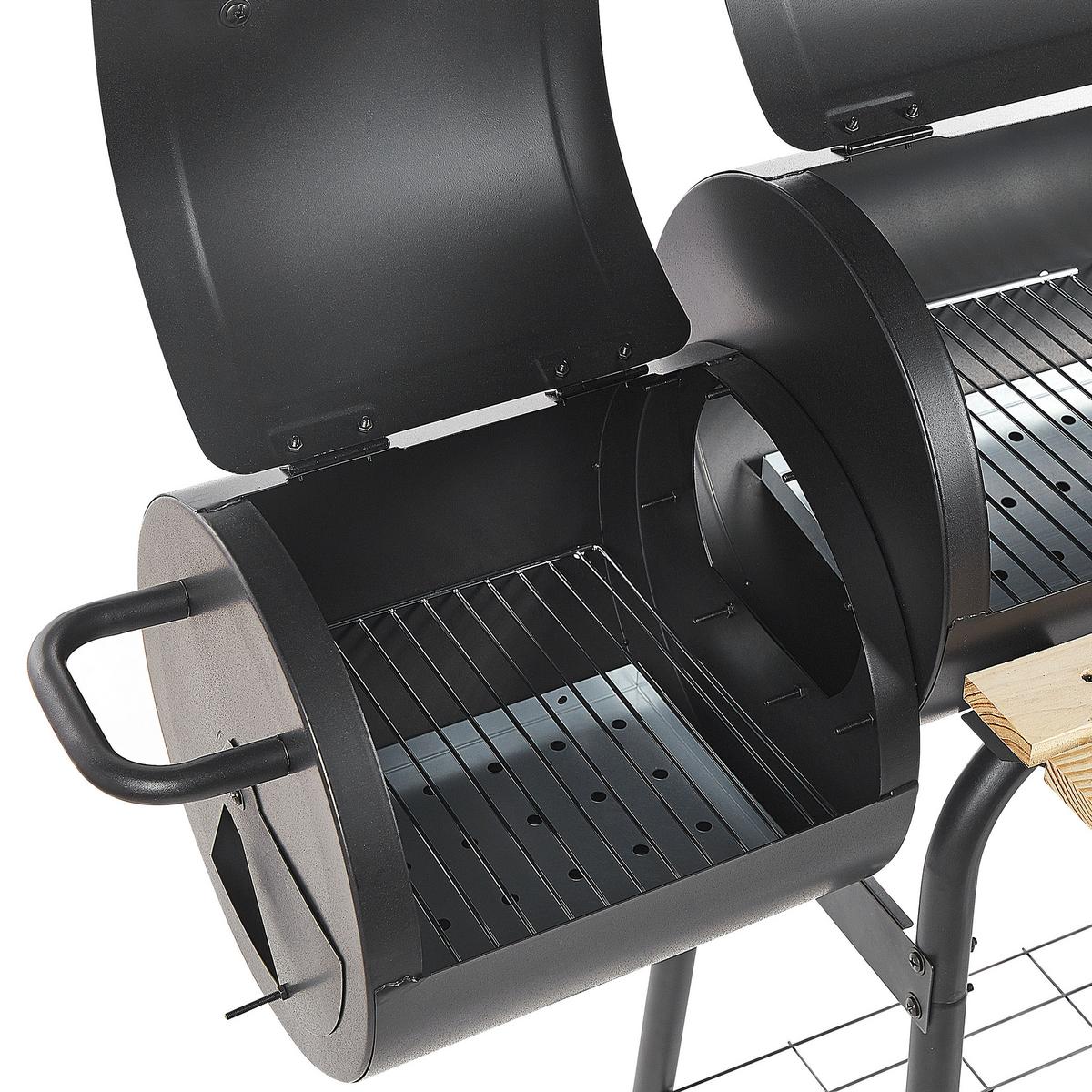 HOLZKOHLEGRILL mit Räucherkammer schwarz rollbar Satah - Schwarz, Metall (110/115/51cm)