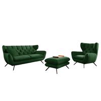 SITZGRUPPE CHARME Smaragdgrün Cord - Smaragdgrün/Schwarz, Textil/Metall (225/94/95cm) - KAWOLA
