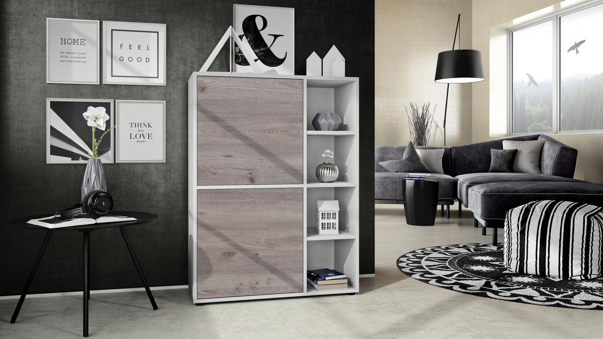 HIGHBOARD Cuba Türen in Eiche Nordic - Silbereichenfarben, Holzwerkstoff (79/105.5/35.5cm) - Vladon