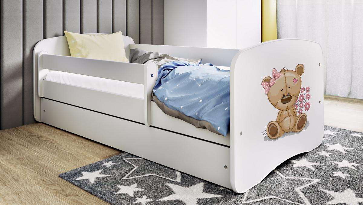 KINDERBETT Teddybärblumen mit Schublade 140/70 80/61/144 - Weiß, Holzwerkstoff (70/140cm) - RAUMHIRSCH FURNITURE
