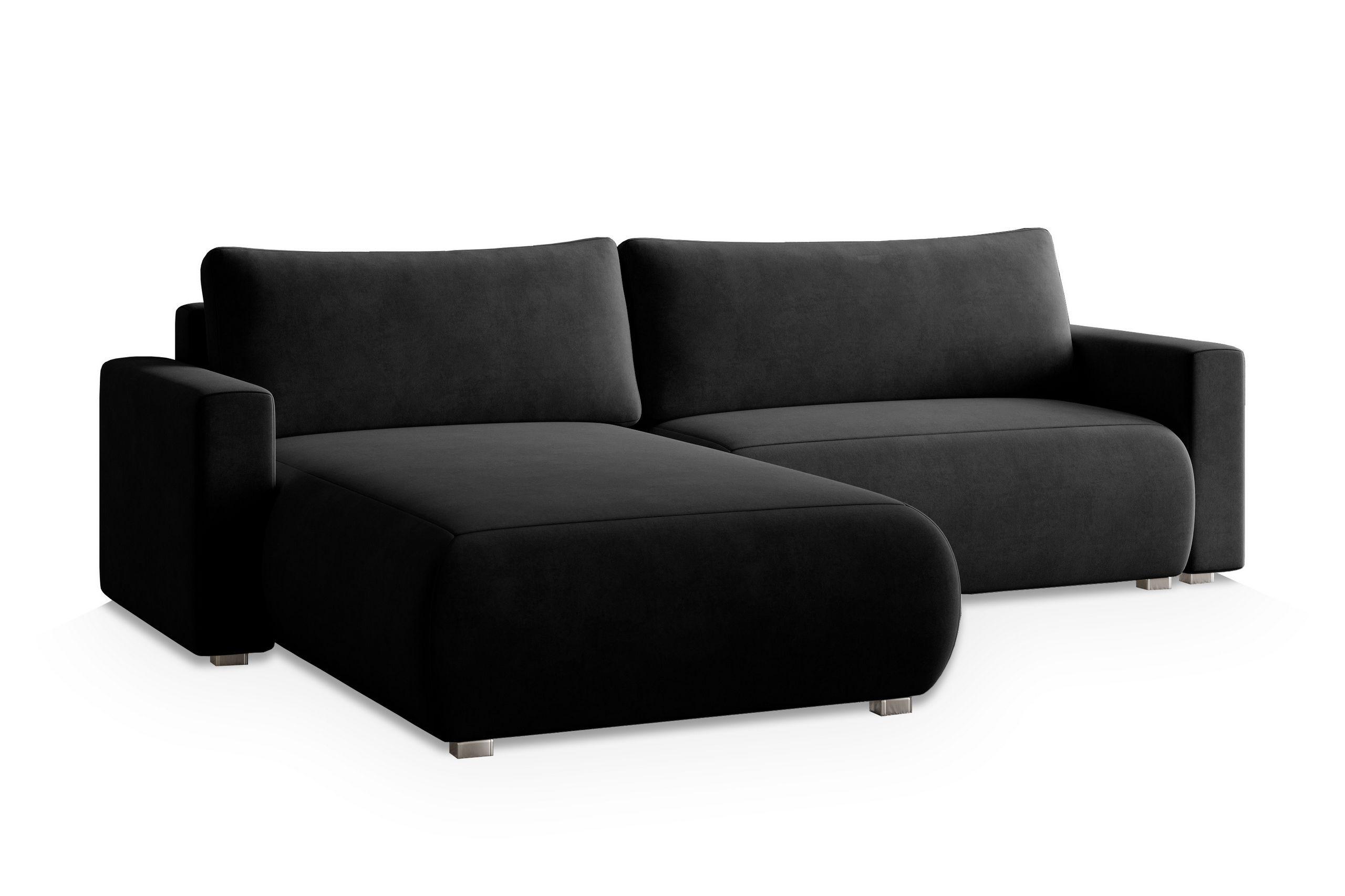 ECKSOFA TURIN M Schwarz Velours-Stoff mit Schlaffunktion - Schwarz/Grau, Holz/Kunststoff (265/183cm) - MASSENO