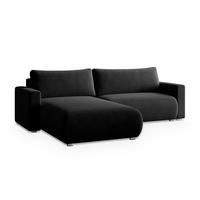 ECKSOFA TURIN M Schwarz Velours-Stoff mit Schlaffunktion - Schwarz/Grau, Holz/Kunststoff (265/183cm) - MASSENO