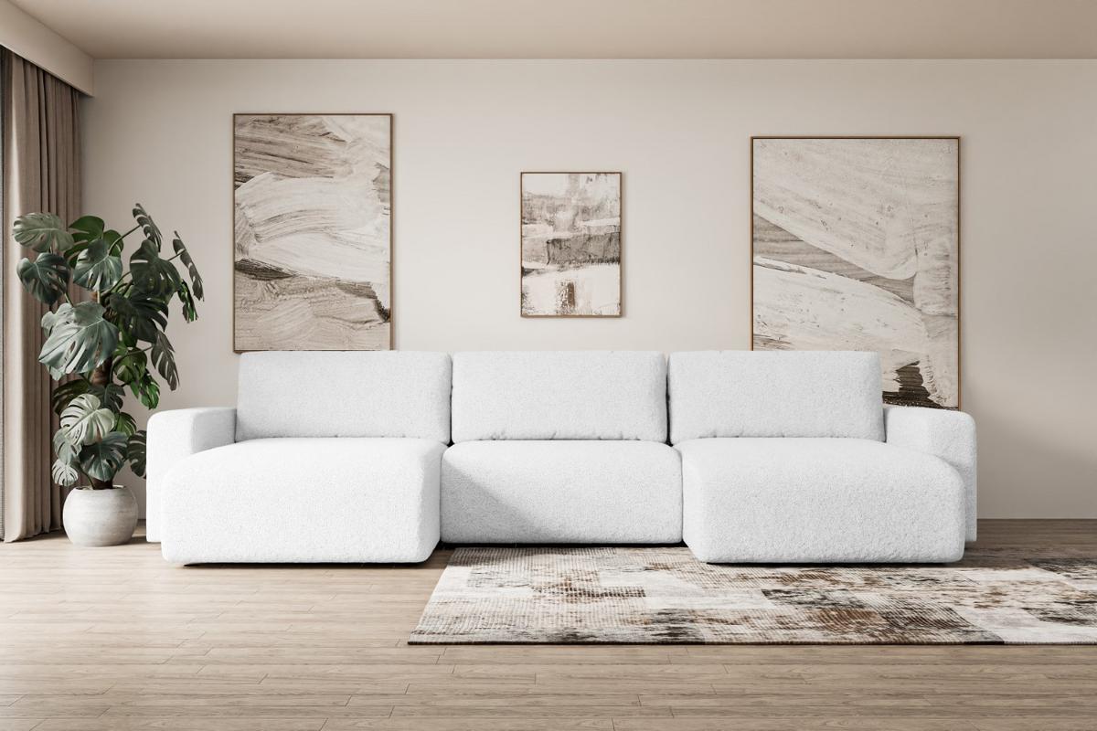 WOHNLANDSCHAFT mit Schlaffunktion und Bettkasten KLEEA-U - 347x143x83 cm Weiß Bouclé - Schwarz/Weiß, Holzwerkstoff/Kunststoff (347/83/143cm) - ALTDECOR