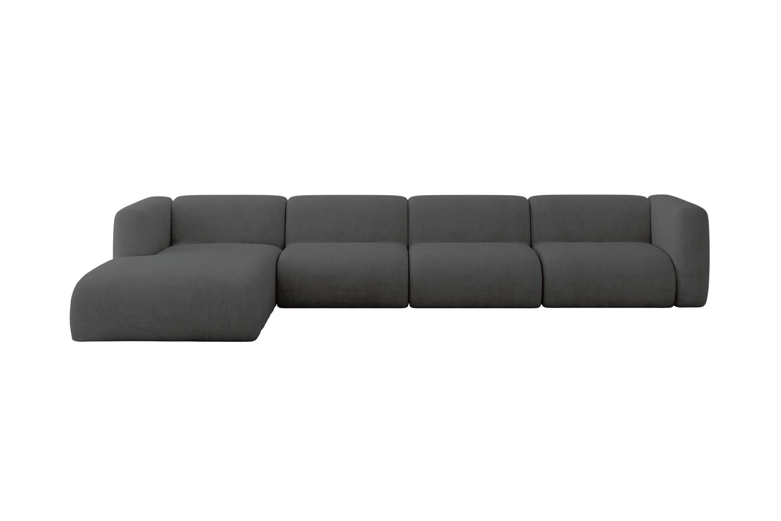 ECKSOFA Ottomane Links MIRA-L3 409x179x70 Dunkelgrau Velours - Dunkelgrau/Schwarz, Holzwerkstoff/Kunststoff (409/179cm) - ALTDECOR