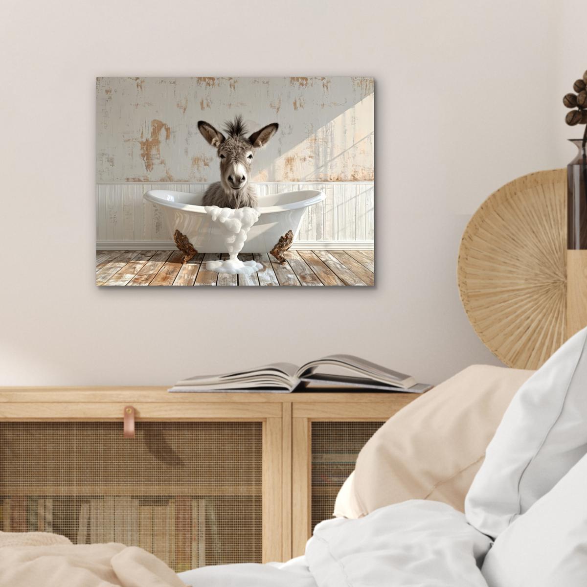 METALLBILD Esel - Tiere - Badewanne - Schaumstoff 40x30 cm - Weiß, Metall (40/30cm) - MuchoWow