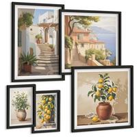BILDER SET 5er Set - 50x50 cm & 20x30 cm & 40x60 cm Schwarzer Rahmen - Blumen in einer Vase, ein Meer aus Zitronen - Schwarz, Kunststoff (40/60cm) - TULUP