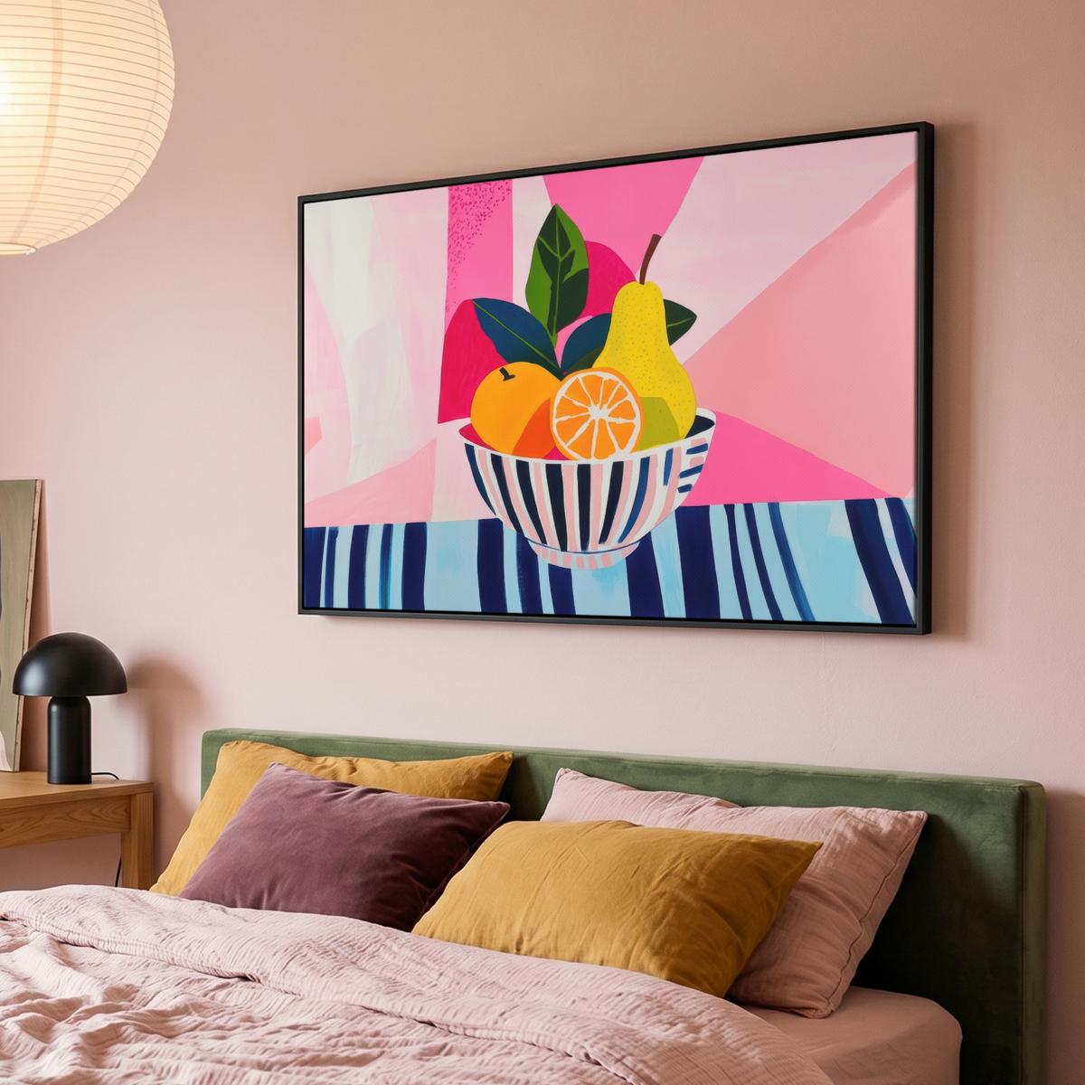 LEINWAND Bilder mit Rahmen - Obst - Abstrakter Hintergrund - Rosa - 120x80 - Pink, Textil (120/80cm) - MuchoWow