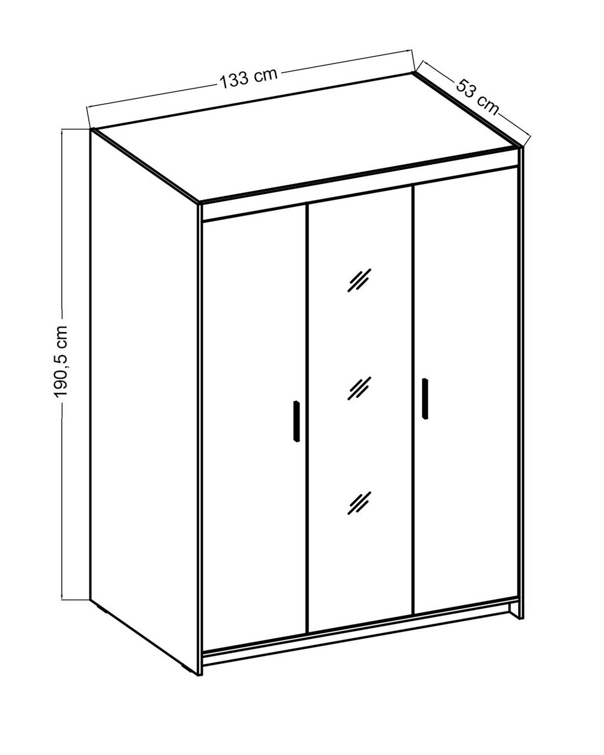 KLEIDERSCHRANK Storicos Beige 133/190,5/53 cm - Modern mit Spiegel 3-türig - Beige, Holzwerkstoff/Kunststoff (133/190.6/53cm) - AX Living
