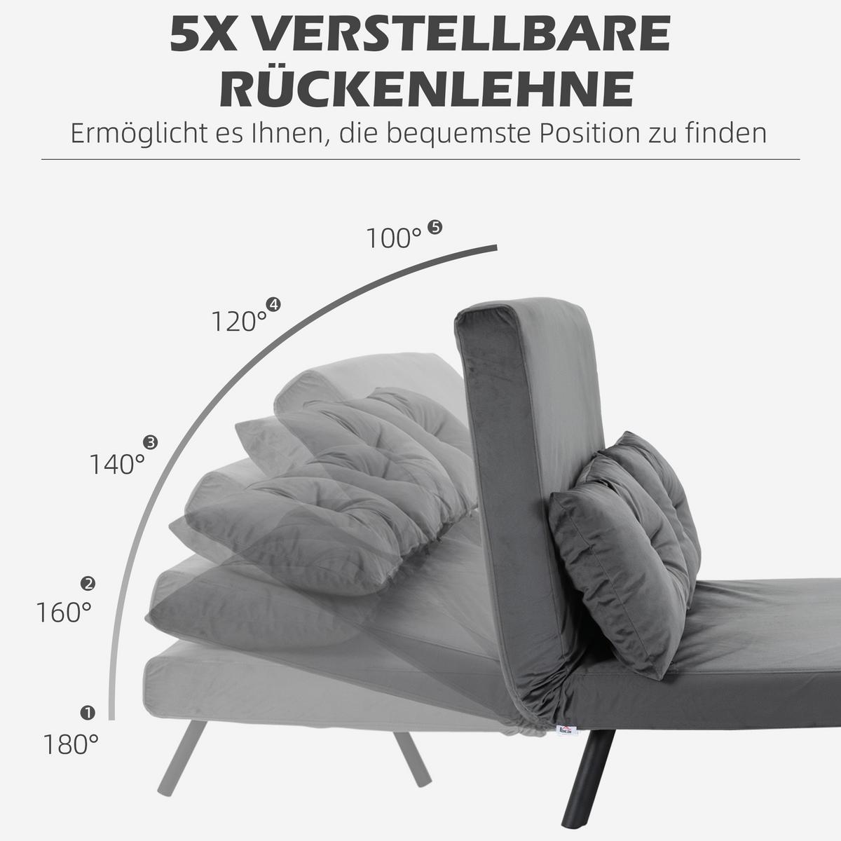 SCHLAFSOFA, Zweisitzer mit Bettfunktion, Schlafcouch mit Samtoptik, Rückenkissen - Dunkelgrau/Schwarz, Holz/Textil (73/81/102cm) - HOMCOM