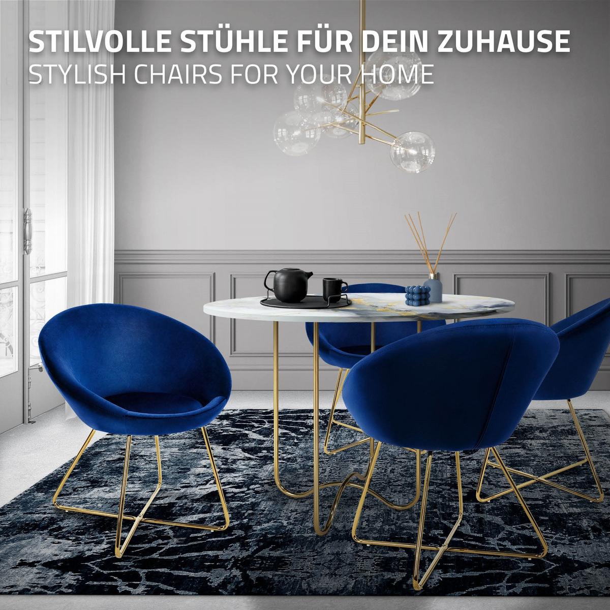 ESSZIMMERSTUHL Blau aus Samt - Blau/Goldfarben, Metall (58/74/65cm) - ML-DESIGN