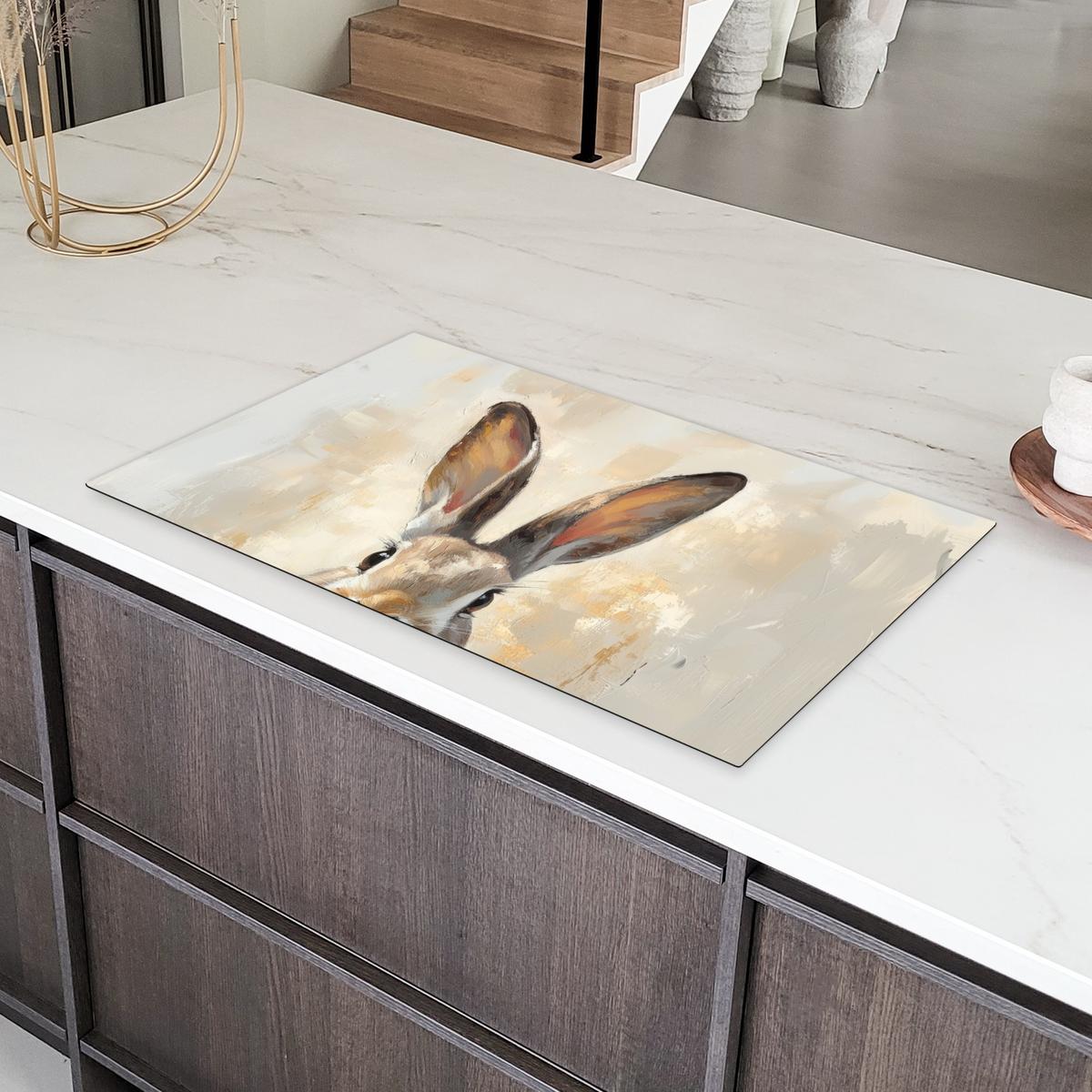 HERDABDECKPLATTE Hase - Ohren - Braun Ceranfeldabdeckung 90x52 cm - Beige, Kunststoff (90/52/0.2cm) - MuchoWow